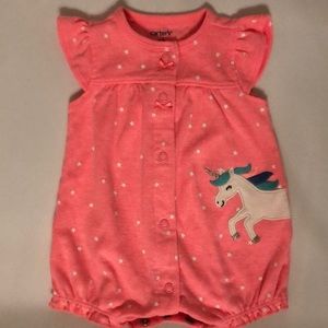 Carters pink babygirl unicorn romper, button up